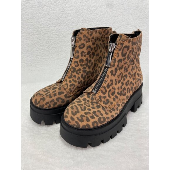 Gianni Bini size 6 All-Star Leopard Print Suede Zip Chunky Lug Sole Platform - Picture 4 of 7